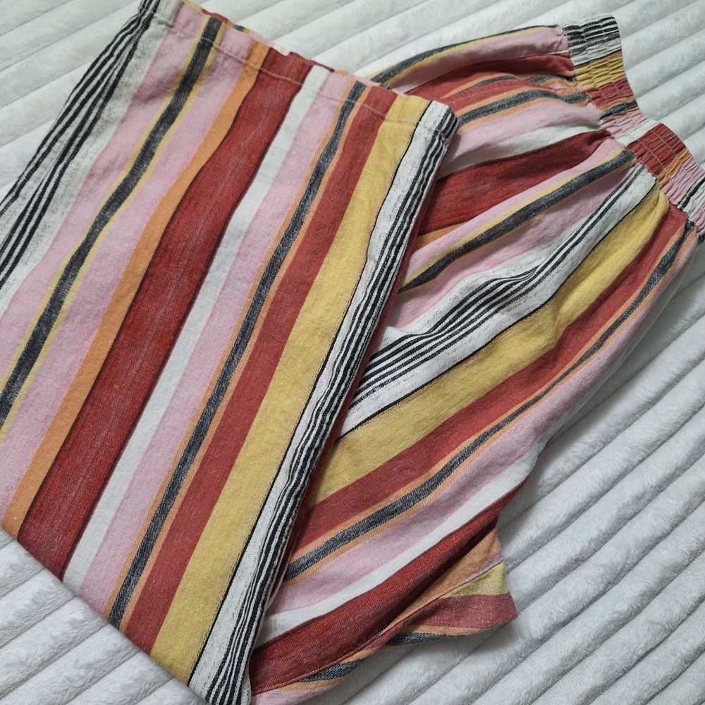 Topshop Linen Blend Wide Leg Pull On Pants Womens 12 Striped Nautical Coastal...